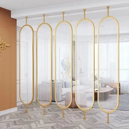 Our fluted glass hybrid screen direction for hotel and office zoning.