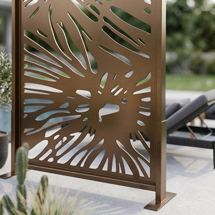 Close-up of bronze PVD stainless steel screen craft detail.