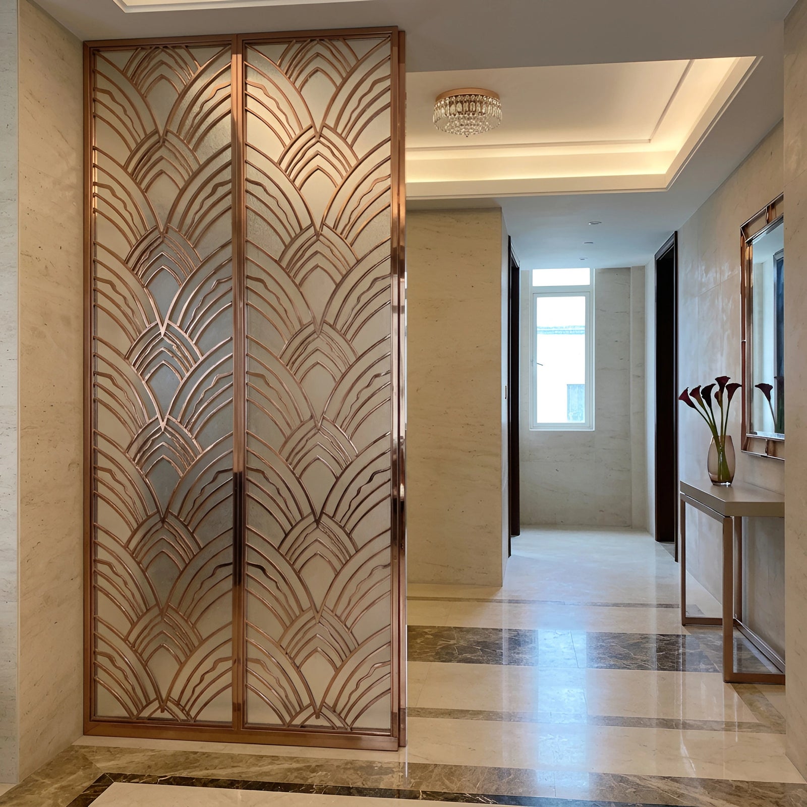 Shanghai Villa Rose Gold Entrance Partition
